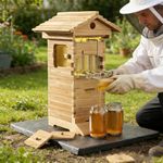 Complete Beekeeping Starter Kit: Self-Flowing Honey Beehive with Observation Window & Honey Spout, Complete Wooden Bee Box with 4 Frames & 6 Trays for Garden Pollinators, Beginner-Friendly
