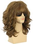 Karlery California 70s 80s Rocker Wig Men Women Long Curly Brown Halloween Costume Wig