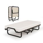 IFANNY Folding Bed with Mattress, Platform Bed with Steel Frame & Wood Slats, Guest Bed Foldable with Memory Foam Mattresses, Roll Away Beds on Wheels, Portable Bed for Adults (Folding Bed)