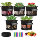 VIVOSUN 5-Pack 7 Gallon Visible Potato Grow Bags, 320G Thick Nonwoven Fabric Pots with Strap Handles, Shade Cloth & 10 Pcs Plant Labels for Flowers, Vegetables, TGB-0002
