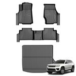 AOMSAZTO Floor Mats and Cargo Mats for 2022 2023 2024 2025 2026 Jeep Grand Cherokee (Include 4xe NOT for L or WK), Custom Fit TPE All Weather 1st & 2nd Rows and Trunk Full Set Floor Liners, Black