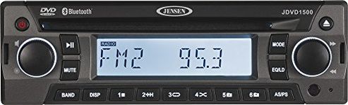 Jensen JDVD1500 Single-DIN 12-Volt AM/FM/CD/DVD/Bluetooth Player with Credit Card-Size Remote Control, Bluetooth Audio, Electronic AM/FM Tuner, Single DVD/CD Player (DVD, CD-A, CD-R/RW), MP3 Support