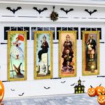 Halloween Decorations Large 4 PCS Haunted Mansion Stretching Portraits Vintage Vinyl Backdrop Decor Outdoor Horror Poster for Indoor Holiday Home Wall Art Wallpaper Hanging Porch Sign Banner Party