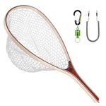 SF Fly Fishing Landing Net Soft Silicone Rubber Small Mesh Catch and Release Wood Frame Trout Net with Green Magnetic Release Combo Kit