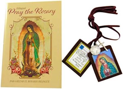 Westmon Works Traditional Brown Scapular Our Lady of Guadalupe with Pray The Rosary Book Gift Set