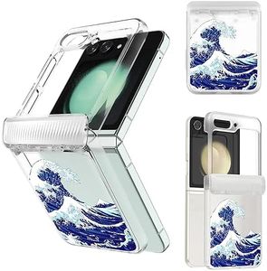 uCOLOR for Samsung Galaxy Z flip 5 Case with Hinge Protection, Z flip 5 Case Clear Slim Stylish Transparent Shockproof Hinge Hard Flip5 Phone Case Cover (Japanese Wave)