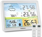 Kalawen Weather Station for Home with 2 Wireless Outdoor Sensor Digital Colour Weather Station Indoor Outdoor with Temperature Humidity Atomic Clock Forecast Station and Calendar