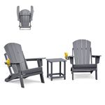 ATR ART TO REAL Folding Adirondack Chairs Set of 2 with Table, HDPE Weather Resistant Outdoor Firepit Chairs with Cup Holder, Patio Folding Chairs for Garden, Backyard,Deck, Fire Pit(Grey)