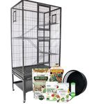 Exotic Nutrition Congo Cage & Starter Package for Sugar Gliders - Includes Durable Cage, Exercise Wheel, Healthy Food Assortment, Water Bottle, Food Dishes & Nest Pouch