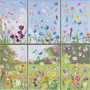 IMANT 132PCS Flower Window Clings for Glass Windows, 9Sheets Flower and Butterfly Window Clings for Glass Windows, Summer Window Clings for Glass Windows, Window Clings Flowers, Window Clings for Kids