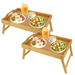 SHUESS 2 Pack Bamboo Bed Tray - 41.5 x 30 x 20.5 cm Breakfast Tray with Folding Legs - Trays for Eating on Lap, Ideal for Bed, Sofa, Eating, Platters, Working, Serving, and Drawing (Natural)