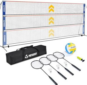 Patiassy Portable Badminton Volleyball Pickleball Net for Backyard, 17FT Combo Set with 5.1ft-7.4ft Adjustable Height for Outdoor Driveway Games, 4 Rackets, 3 Shuttlecocks, 1 ball and Carry Bag (Blue)