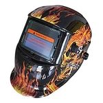 Welding Helmet - MASO Auto Darkening Solar Powered with Viewing Window Washable & Adjustable Head Strap + Solar Cell Powered Blue Sticker (Red)