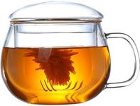 Aurfedes 14oz Tea cup with steeper and lid, heat-resistant borosilicate glass clear tea cup for loose leaf tea, blooming tea and tea bags - ideal for tea lovers (1PCS)