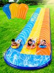 Sloosh 18ft/548cm Triple Lanes Slip Slide and 3 bodyboards, Backyard Lawn Water Slides with Sprinkler for Kids Adults Outdoor Water Toy Summer Fun for Kids Adults