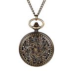 JewelryWe Vintage Pocket Watch Retro Bronze Flower Pendant Watch Analog Quartz Necklace Watch with Chain, for Mother¡¯s Day