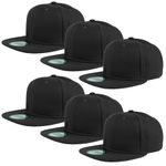 Gelante Plain Blank Flat Brim Adjustable Snapback Baseball Caps LOT 6 Pack, Black, One Size