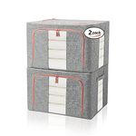 FUSACONY Clothes Storage Bag 2 Pack Closet Organizers and Storage, Foldable Oxford Cloth Steel Frame Box, Waterproof Wardrobe Storage Organiser for Clothes, Bedding, Blankets,Duvet, Grey (66L)