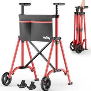 Folding walkers for seniors, Lightweight Compact Travel Walker, Fully Assembled Rolling Walker with 2 Wheels, Storage Bag, 2 Skis, Adjustable Height for Tall Over 6 ft, Aluminum Frame Supports 400 lbs