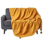 HOMESCAPES - Rajput Ribbed Throw - 90 x 100 Inches - Mustard Yellow - Handmade 100% Cotton - Suitable for 2 Seater Sofas - Double Bedspreads - Easy care washable at home