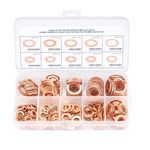 200 Pcs Copper Washers Assorted, Flat Washers Kit, 9 Sizes Sealing Ring Washers Assortment Set, Plain Washers with Storage Box(M5 M6 M8 M10 M12 M14)