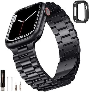 SUNFWR Compatible with Apple Watch Band 45mm 44mm 42mm for Men Women, Stainless Steel Metal iWatch Band with Case for Apple Watch Series 9/8/7/6/5/4/3/2/1/SE/SE2(Black, 42mm 44mm 45mm)