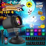 Halloween Lights Projector, 2-in-1 Christmas Lights Outdoor, 10 Slides, 64 Pattern& RGB Ocean Wave Halloween Projector Lights Outdoor, Remote＆Waterproof Christmas Lights for Holiday Christmas Decor