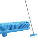 Landhope Push Broom Rubber Bristles Sweeper Squeegee Edge with 51 inch Adjustable Long Handle Non Scratch Bristle, Indoor Outdoor Broom for Pet Cat Dog Hair Carpet Hardwood Tile Windows Cleaning