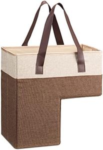 Navaris Cesta per Scale - Borsa Portaoggetti con Manici Pelle PU - Cesto Portabiancheria Pieghevole Effetto Lino - Cestino a Forma di L - Cachi Avorio