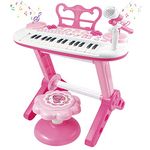 Kids Keyboard Piano Toys, 31-Keys Toddler Piano for Beginners with Microphone, Stool, Portable Multifunction Electronic Musical Instrument, Birthday Educational Toy Gift for Girls Age 3 +(Pink)