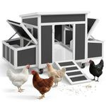 PawHut Chicken Coop, Wooden Hen House with Wheels, Outdoor Poultry Cage Rabbit Hutch Duck Coop for 2-4 Chickens, Tray, Nesting Box, Windows, Dark Grey