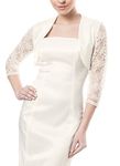 Ossa Women Evening Party Satin Bolero Cocktail Jacket Lace Three Quarter Length Sleeve Shrug Ivory 12