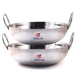 Abizona Stainless Steel Heavy Base Hammered Finish Kadai (2.5Ltr-24Cm with 4.5Ltr-30Cm) Combo Set of 2 | Cookware Kadhai for Cooking | Multiuse Steel Kitchen Wok Pans