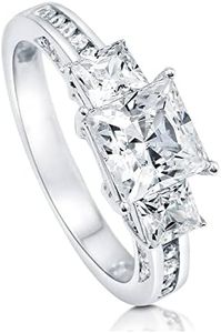 BERRICLE Rhodium Plated Sterling Silver Cubic Zirconia CZ 3-Stone Promise Engagement Ring Size 10