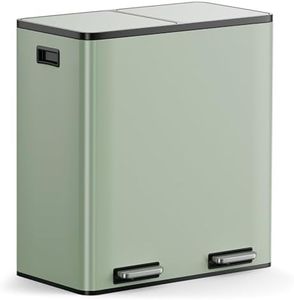 VonHaus Kitchen Bin, 60L Double Recycling Bin for Kitchen, Two Section Food Waste Separation System with Non-Slip Base & Removable Inner-Compartments, Large Airtight Trash Can, 2 x 30L (Sage Green)