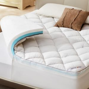 Bedlore Mattress Topper Queen Size, 4 Inch Memory Foam Mattress Topper Dual Layer Medium Support, 2 Inch Cooling Gel Memory Foam Plus 2 Inch Pillow Top Mattress Pad Cover for Back Pain