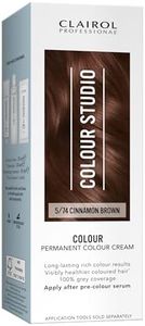 Clairol Colour Studio Permanent Colour Cream | Hair Dye | Long-lasting Rich Tones | 100% Grey Coverage | Dermatologically Tested Vegan Formula | Hair Colouring Kit | Cinnamon Brown 5/74 I 50ml