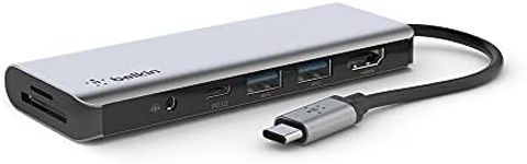 Belkin USB C Hub, 7-in-1 MultiPort Adapter Dock with 4K HDMI, USB-C 100W PD Pass-Through Charging, 2 x USB A, 3.5mm Audio, SD 3.0 Slot and Micro SD 3.0 for MacBook Pro, Air, iPad Pro, XPS and More