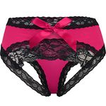 Adove Women Sexy Lace Panties Bowknot Briefs Midnight Lingerie Hipster Underwear, Rosered, S