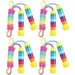 HiUnicorn 7.2ft/2.2m Rainbow Kids Jump Rope 2-Pack ; Adjustable Colorful Skipping Ropes for Girls & Boys, Wooden Handle and Braided Rope with Protective Silica Gel for Students Indoor Outdoor Exercise (4-Pack)