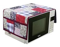 Kuber Industries 3D Checkered Design PVC Microwave Oven Top Cover 20 Liter with Utility 4 Pockets (Maroon) - CTKTC040671