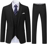 YOUTHUP Mens 3 Piece Suit Formal Business Slim Fit Suits 1 Button Solid Blazer Waistcoat Pants, Black, M
