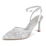 PIZZ ANNU Women's Cienna High Heels Sexy Stiletto Pumps Closed Toe Mesh Sparkly Rhinestones Ankle Strap Dress Wedding Party Pumps Shoes, Silver 6