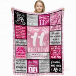 11th Birthday Gifts for Girls, Pink Blanket Birthday Gifts for 11 Year Old, 11th Birthday Decorations for Girl, Blanket Birthday Presents for Teen Girls Age 11, Double Digits Birthday Blanket 50"X60"