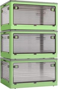 Roqao 3-Pack Stackable Storage Bins, 83-Liter Collapsible with Wheels and 3 Lids, Foldable Organizers for Outdoor Camping, Green