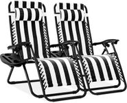 Best Choice Products Set of 2 Adjustable Steel Mesh Zero Gravity Lounge Chair Recliners w/Pillows and Cup Holder Trays - Black Striped