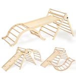 Giant bean Large Size 5-in-1 Foldable Wooden Climbing Pikler Triangle Set with Sliding Ramp & Climbing Arch Ramp, Toddler Climbing Toys, Kids Playground Gym for Indoor/Outdoor