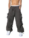 Maniac Mens Solid Side Pockets Dark Grey Nylon Fabric Baggy fit Cargo Pant