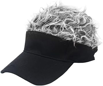 Malaxlx Unisex Black Sun Visors Hat with Grey Fake Spiked Hair Novelty Wig Adjustable Baseball Cap Golf Hat