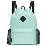 WANDF Drawstring Backpack Sports Gym Bag with Shoes Compartment, Water-Resistant String Backpack Cinch for Women Men (Mint Green,Large)